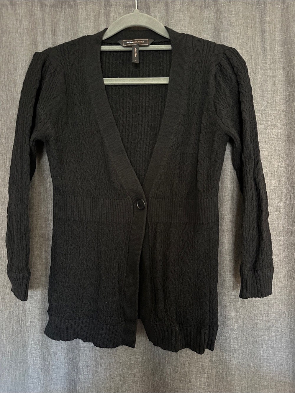 BCBGMaxAzria Black Cable-Knit V-Neck Cardigan with Single Button